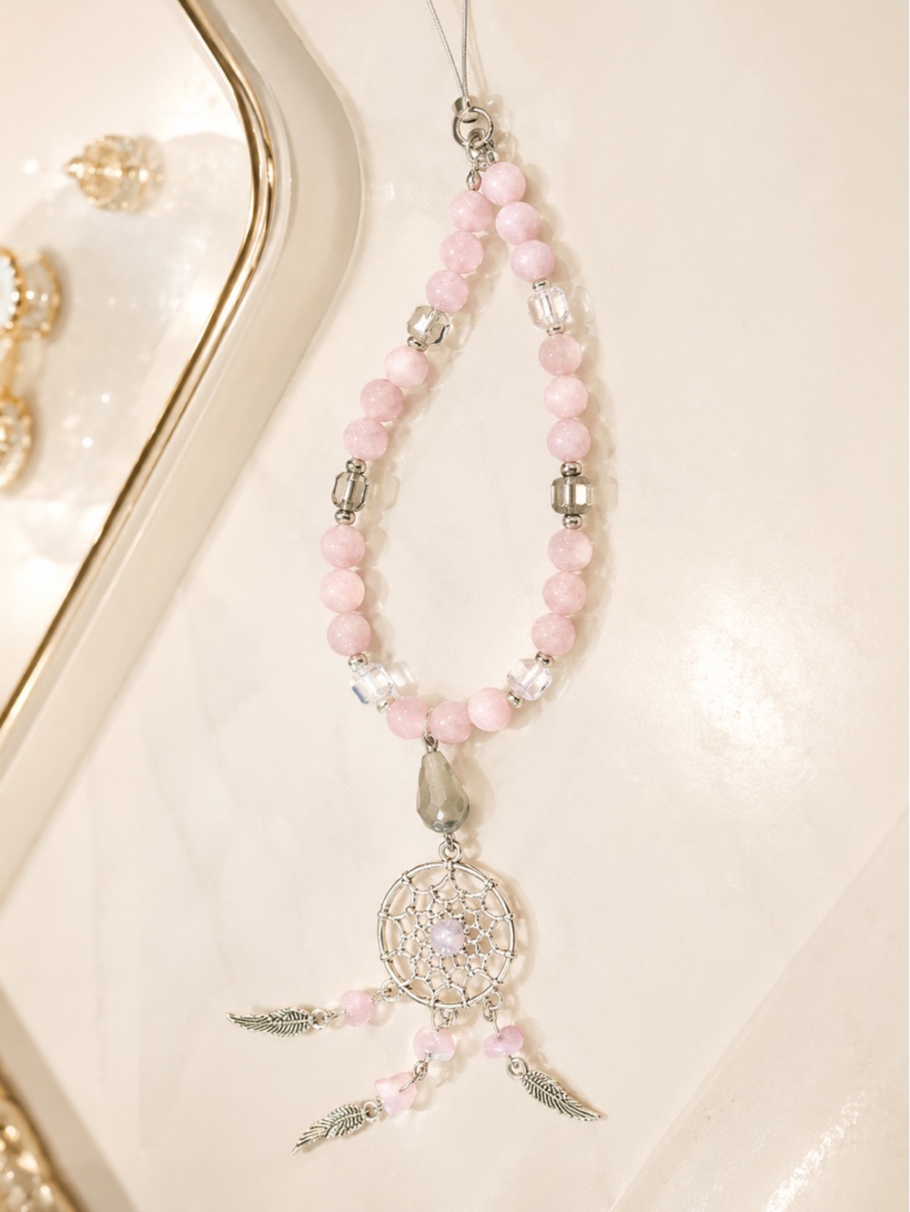 New CELL PURSE BAG CHARM Pink Beaded Dreamcatcher W PINK  QUARZ